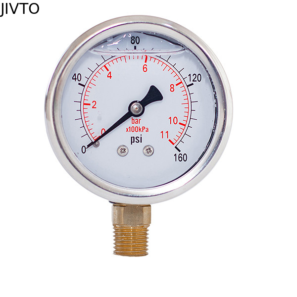 Fluid Vacuum 11 Bar 160 Psi Liquid Filled Pressure Gauges 304 SS